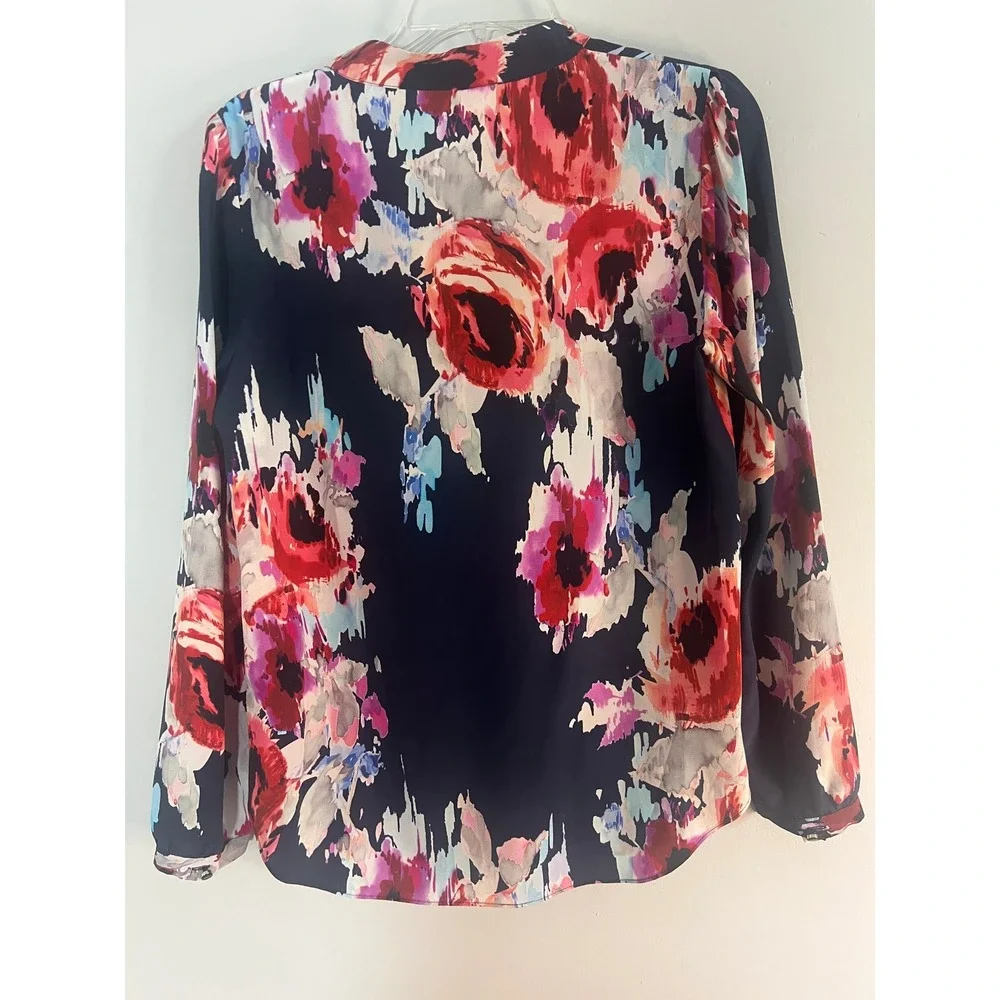 Kate Spade New York Silk Floral Bow‎ Blouse Navy Pink Red NJMU5766 Small